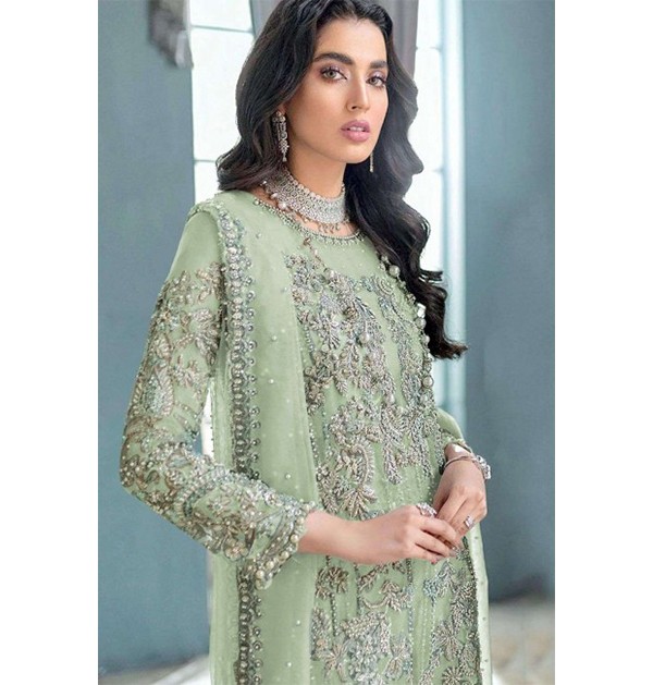 Embroidered Organza in Green Pakistani Salwar Kameez Dupatta