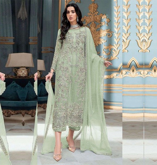 Embroidered Organza in Green Pakistani Salwar Kameez Dupatta