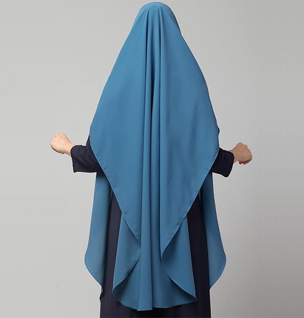 Free Size Blue Khimar With Smocking Sleeves and Adjustable Mouth