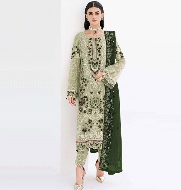Georgette Green Embroidered Salwar Kameez with Dupatta