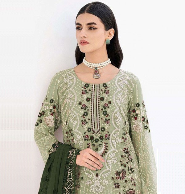 Georgette Green Embroidered Salwar Kameez with Dupatta
