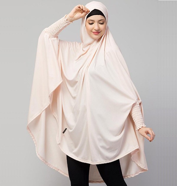 Stretchable Smoking at Sleeve Prayer Baby Pink khimar Hijab