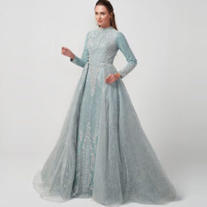 Exclusive Blue Embroidered Tail Wedding Dress