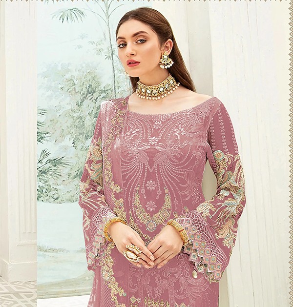 Georgette With Heavy Embroidery Work Pakistani Suit Pink Color-1
