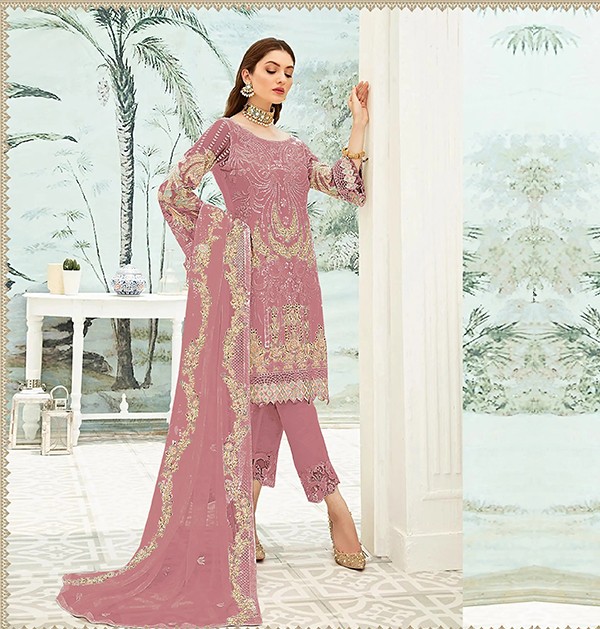 Georgette With Heavy Embroidery Work Pakistani Suit Pink Color