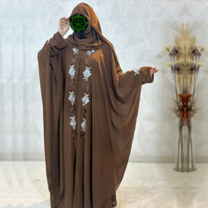 Indonesian Heavy Diamond Chiffon Brown Abaya Burqa-front