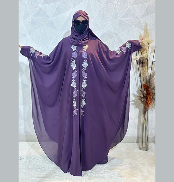 Indonesian Heavy Diamond Chiffon Purple Abaya Burqa