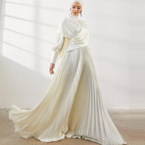 Luxurious Quality Satin Pearl White Dress with Hijab