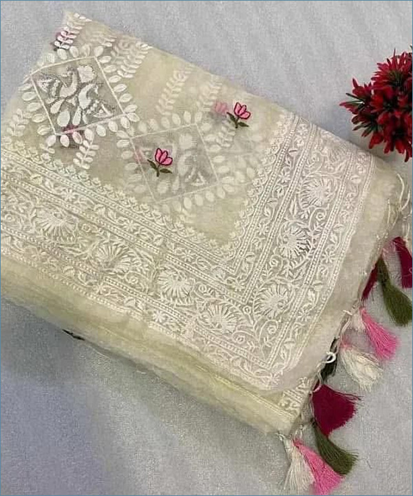 Nazia Luxe Off-White Zari Organza Saree