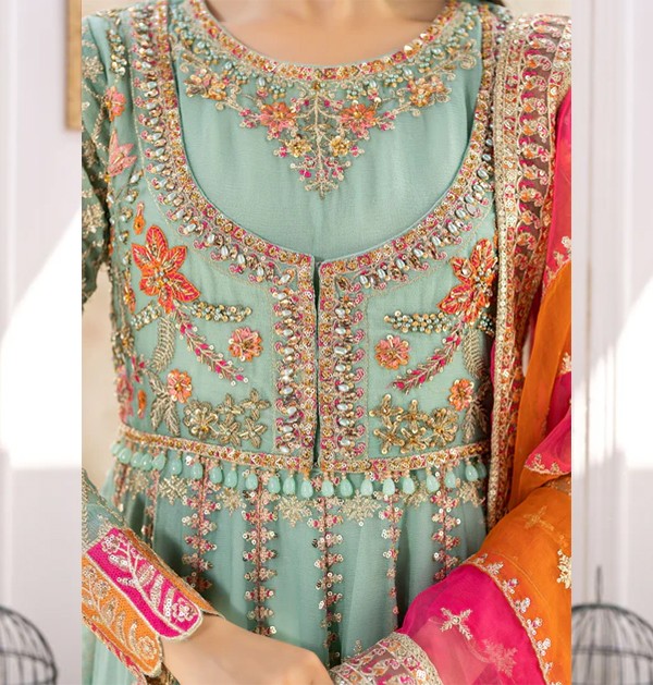 Islamic Fashion Chiffon Aqua Color Sharara Suit-3