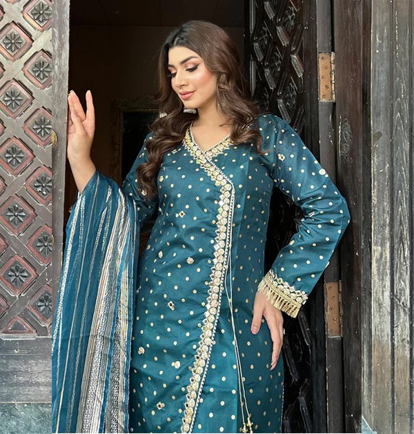 Islamic Fashion Organza Blue Color Sharara Suit-2