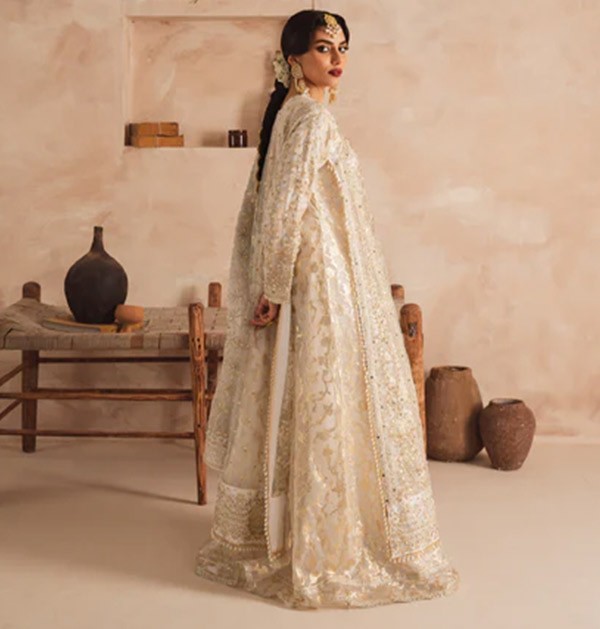 indian three piece stitched outfit white color maxi dress-1