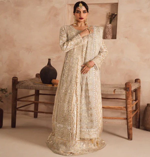 indian three piece stitched outfit white color maxi dress-3