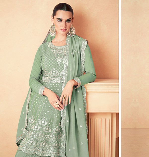 Lime green chinon sequence embroidery work salwar suit with dupatta2
