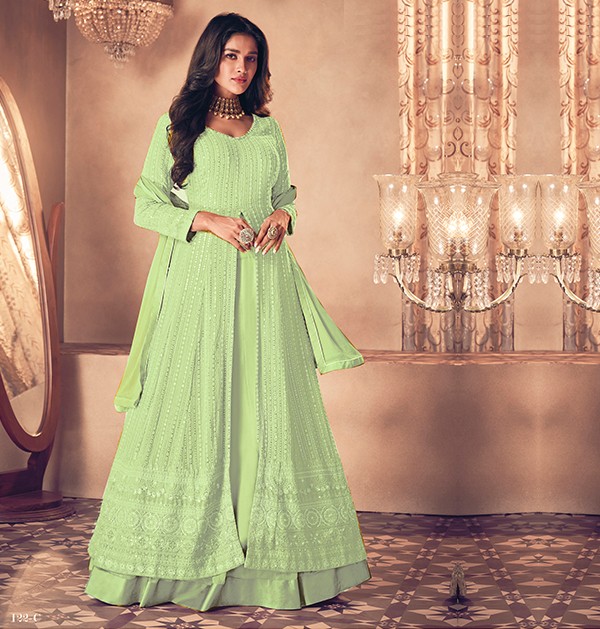 Trending Pista Green Color Designer Long Gown For Best Looks