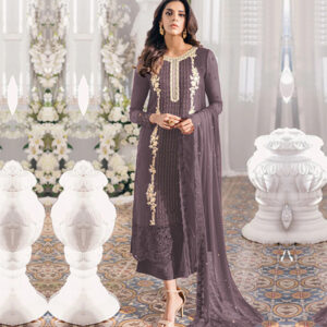 Georgette Embroidered Mauve Pink Straight Cut Palazzo Suit