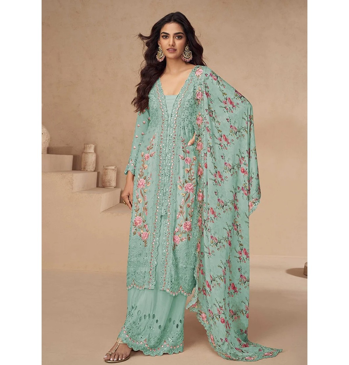 Islamicfashion Mor Bagh Floral Chinon Palazzo Set-1