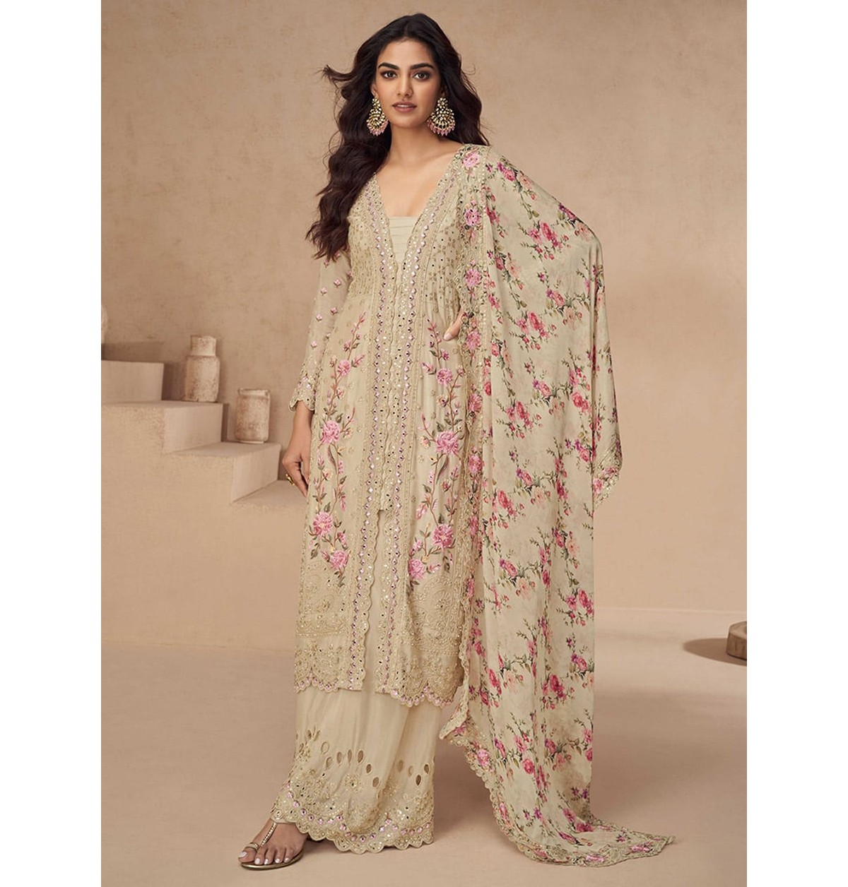 Islamicfashion Mor Bagh Floral Chinon Palazzo Set
