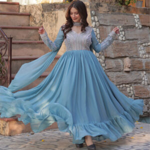 islamic-fashion-Star Georgette with Embroidery Beads-Dusty-Blue