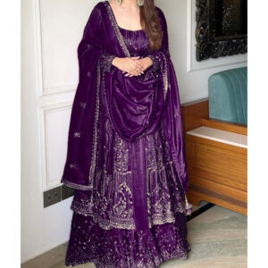 Crunchy Silk Lace Embroidery Work Maroon Colour Gown