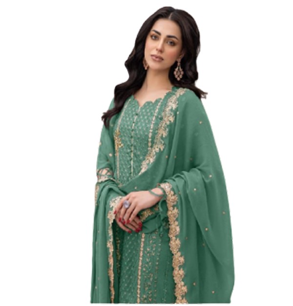 Faux Georgette With Embroidery With Sequence Work Pakistani Suit-green-set