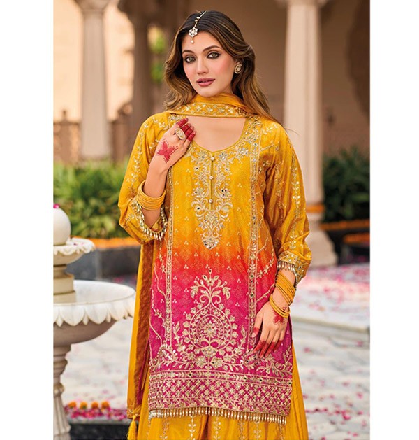 Husnara Premium Chinon Suit Set yellow Colour2