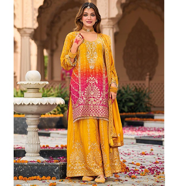 Husnara Premium Chinon Suit Set yellow Colour2