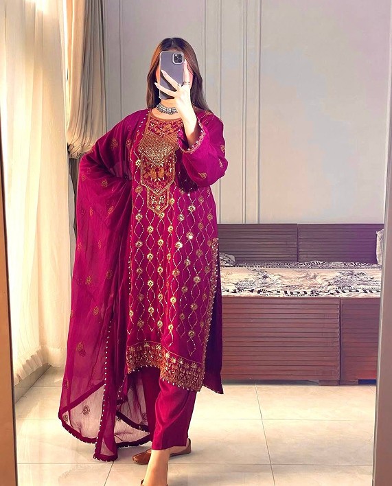 IslamicFashion Faux Georgette Kurti Pant Set-4