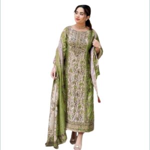Muslin Pakistani Readymade Suits Olive Green