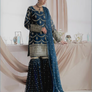 Nooréva Luxe Embroidered Sharara Kurti Set blue