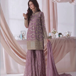 Nooréva Luxe Embroidered Sharara Kurti Set Light Purple Colour