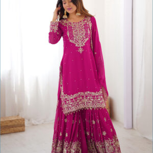 Women Ethnic Motifs Embroidered Kurta with Sharara & Dupatta
