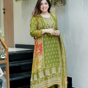 Women's Premium Chinon Hand Work Kurti Pent and Dupatta Suit Set