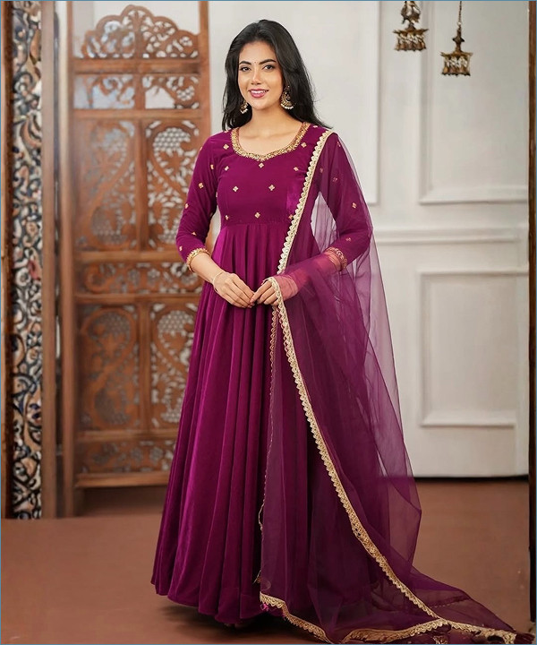 Zarqash Velvet Embroidered Winter Gown Set