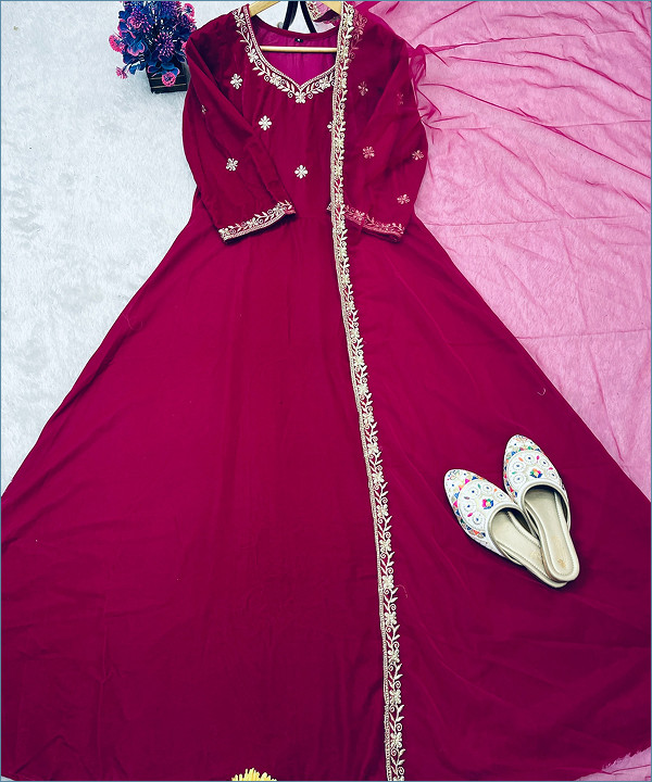 Zarqash Velvet Embroidered Winter Gown Set
