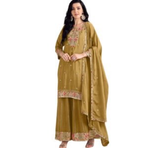 islamic fashion-husnara-Pakistani Readymade Suits Mustard gold-1