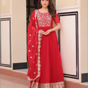 Aarzoo Bloom Luxe Gown Set Red Colour