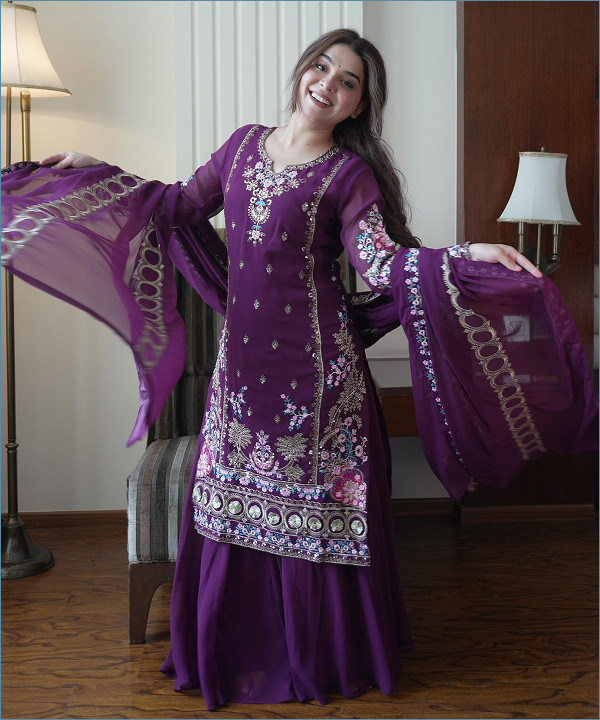 Indigo Aura Embroidered Kurti Palazzo Set