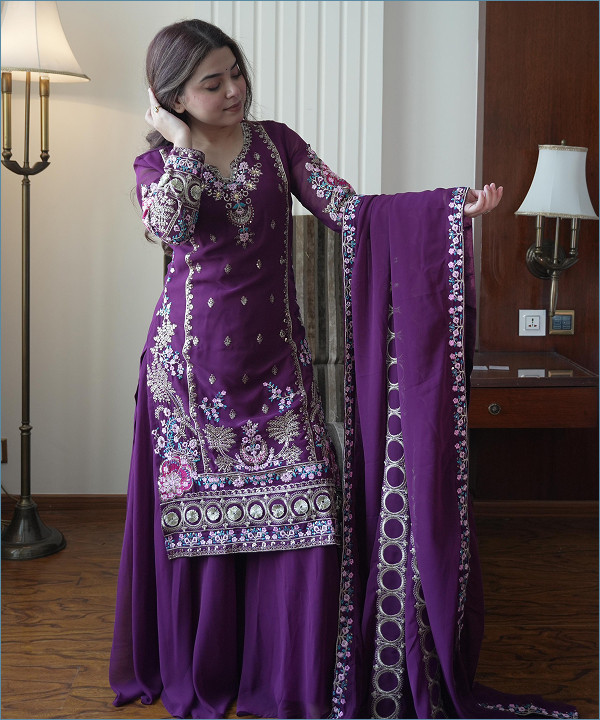 Indigo Aura Embroidered Kurti Palazzo Set