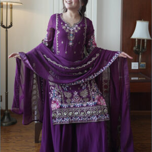 Indigo Aura Embroidered Kurti Palazzo Set