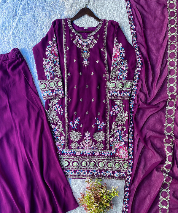 Indigo Aura Embroidered Kurti Palazzo Set-4