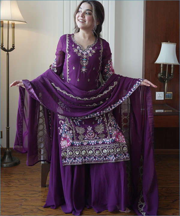 Indigo Aura Embroidered Kurti Palazzo Set