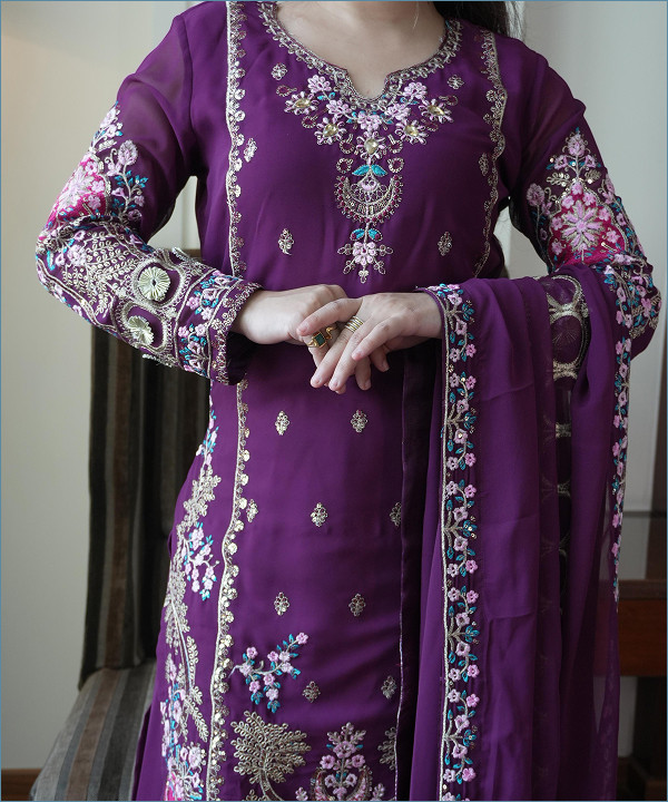 Indigo Aura Embroidered Kurti Palazzo Set