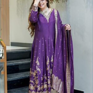 Noor-e-Banarasi Chanderi Anarkali Set Purple Colour