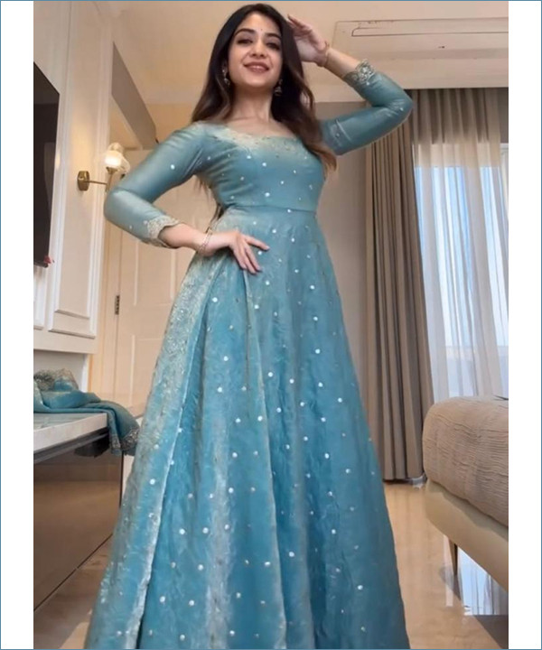 Premium Fendy Silk Anarkali Gown with Plazo & Dupatta Set