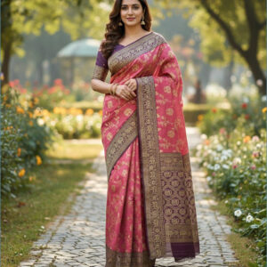 Ravika Soft Lichi Silk Saree with Rich Pink & Purple Colour