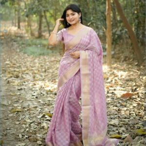 Silk Saree with Zari Checks & Rich Zari Pallu lavender Colour-1