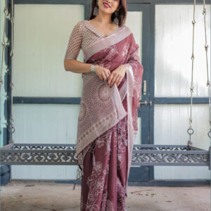 Silver Weaving Patta Linen Cotton Saree