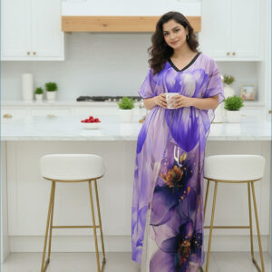 islamic fashion Printed Kaftan Dress Blue Color