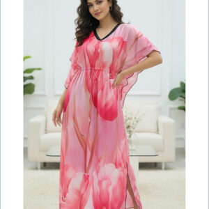 islamic fashion Printed Kaftan Dress Pink color